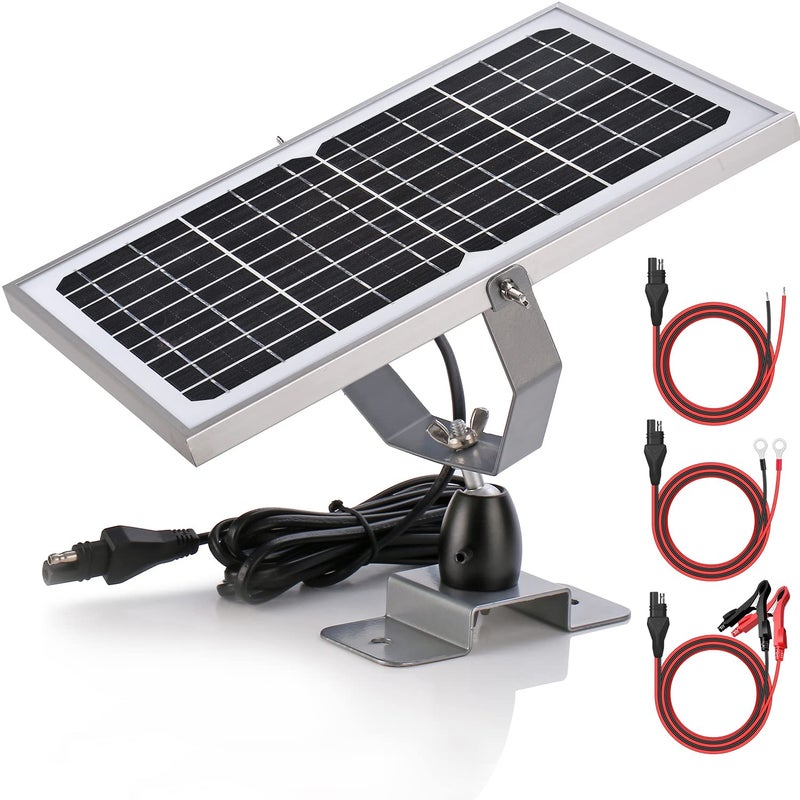 SUNER POWER 10W 12V Solar Battery Charger Maintainer, Built-in Smart MPPT Charge Controller, Adjustable Mount Bracket, Waterproof 10 Watt Solar Panel Kits for Car Automotive Boat Marine RV Trailer - Image 1